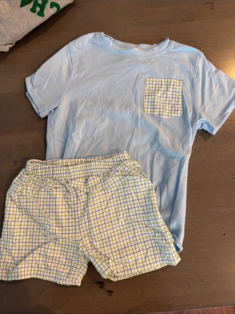 Kids Light Blue Tee & Plaid Short Matching Set